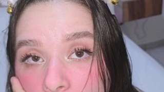 Petite Kitten in Satin Pajamas Gets Caught Taking Pics and Things Get Wild